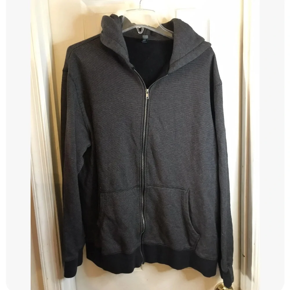 DISTRICT MADE MENS ZIP HOODIE JACKET - STRIPED- SIZE XL -GRAY BLACK